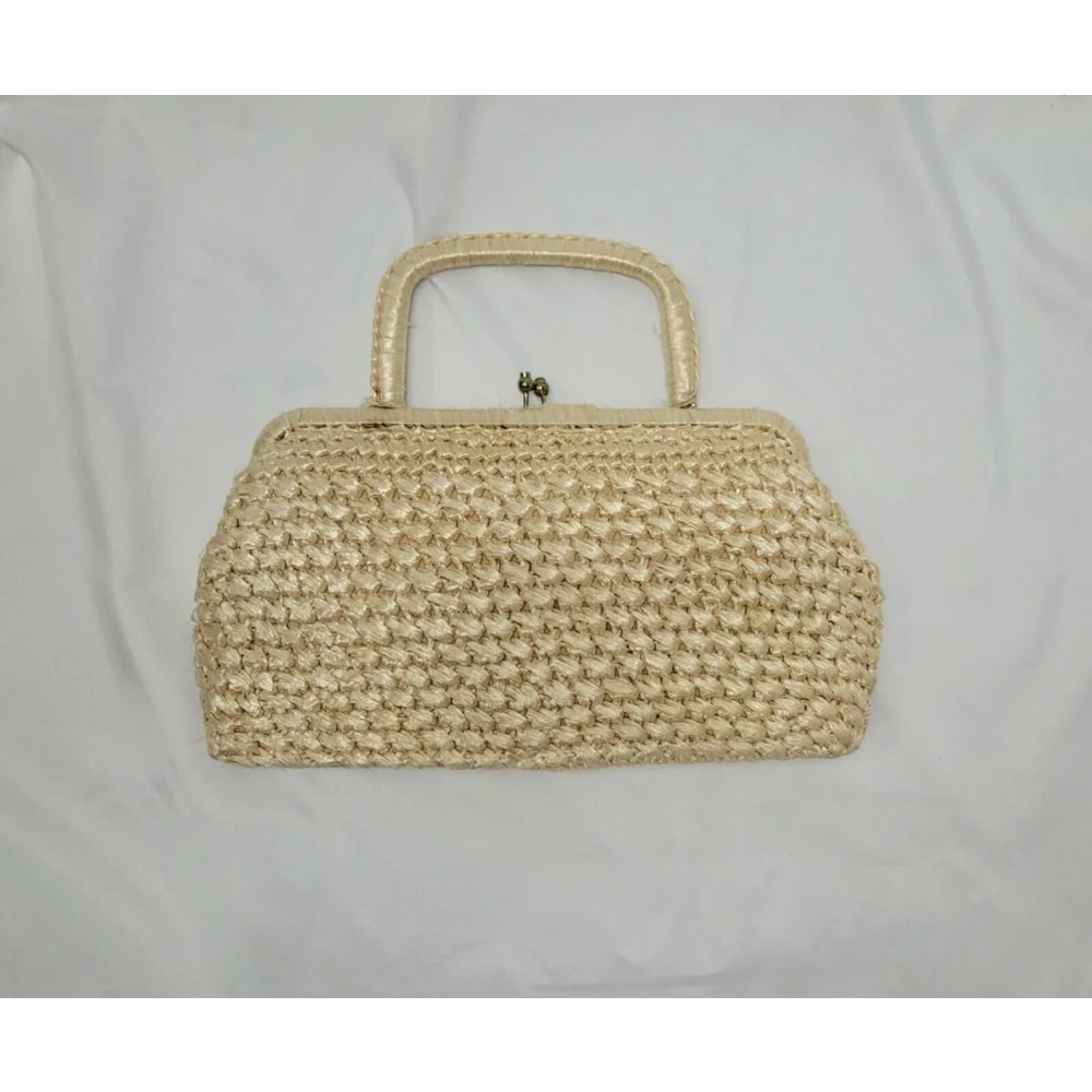Vintage Raffia Handbag Expressly For Simon Made In Japan 1960's Kiss‎ Lock Purse - Picture 2 of 8